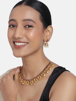 Peora - Gold Plated Ethnic Necklace and Jhumka Earrings for Women