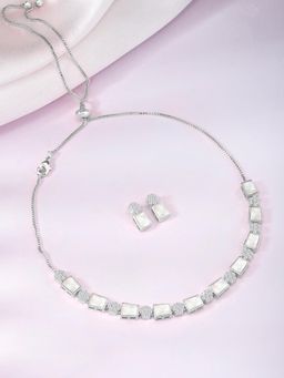 Peora - Silver Plated Cz and Mother Of Pearl Studded Necklace Drop Earrings for Women
