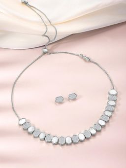 Peora - Silver Plated Cz and Mother Of Pearl Studded Necklace Stud Earrings
