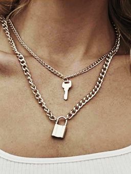 Peora - Lock and Key Necklace Layered Necklace Neckpiece Trendy
