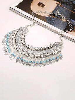 Peora - Oxidised Silver Antique Boho Festival Turkish Coin Collar Choker Statement Necklace