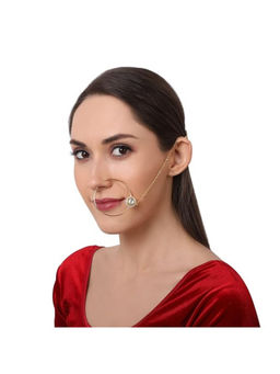 Accessher - Gold Plated Handcrafted Kundan Nose Ring/Nath with Chain for Women & Girls