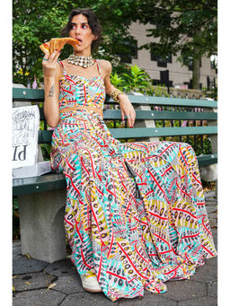 PS Pret by Payal Singhal - Zoey Red Poison Ivy Print Crepe Top With Flared Palazzo (Set of 2)