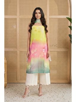 W - Multicolor Floral Printed Straight Kurta with Flared Pants and Dupatta Set