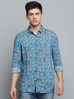 SHOWOFFFF - Mens Spread Collar Blue Printed Shirt