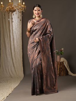 Akhilam - Womens Silk Blend Grey Woven Design Designer Saree with Unstitched Blouse