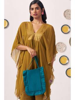 Western Era - Teal Ruffled Shimmer Fabric Handbag