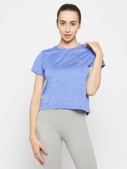 Clovia - Comfort Fit Cropped Active T-Shirt in Sky Blue Melange