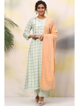 Biba - Green Cotton Unstitched Suit (Set of 3)