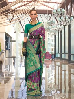 Odette - Pink Silk Blend Woven Saree with Unstitched Blouse