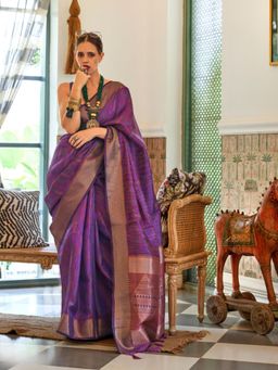 Odette - Blue Organza Woven Saree with Unstitched Blouse