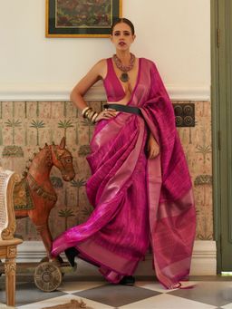 Odette - Pink Organza Woven Saree with Unstitched Blouse