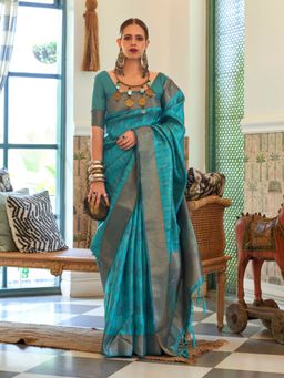 Odette - Green Organza Woven Saree with Unstitched Blouse
