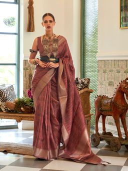 Odette - Brown Organza Woven Saree with Unstitched Blouse