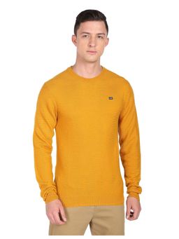 Arrow Sports - Men Mustard Crew Neck Textured Acrylic Sweater