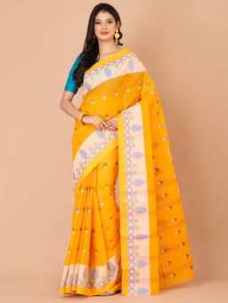 LAA CALCUTTA - Mustard and Multi Pure Cotton Tant Saree