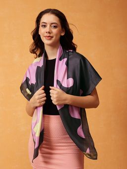 Silk Land - Digital Printed Silk Scarf with Zari Border Black