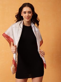 Silk Land -
                  Digital Printed Silk Scarf with Zari Border Off White
                  - 1