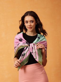Silk Land - Digital Printed Silk Scarf with Zari Border Pink