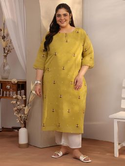 Extra love by Libas - Green Floral Motifs Embroidered Straight Kurta With Lining