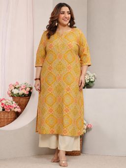 Extra love by Libas - Yellow Ethnic Motif Printed Straight Kurta With Pocket