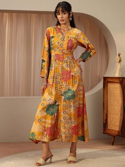 Libas - Yellow Floral Printed Fit And Flare Dress