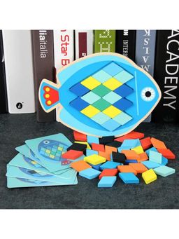 JOUETS BY EDUSPARK - Wooden Animal Mosaic Game - Fish, Kids Educational color sorting toy