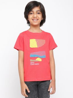 Tales & Stories - Boys Red Cotton Embroidered T-Shirt