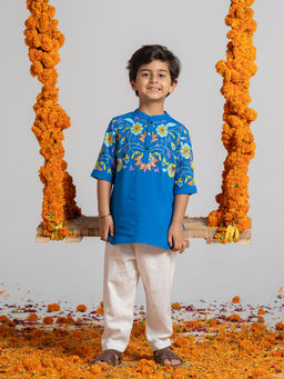 Spunkies - Blue Printed Kurta with Pant for Boys (Set of 2)