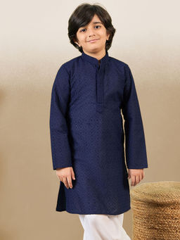 Sanwara - Stylish Chikankari Embroidered Deep Blue Kurta for Boys