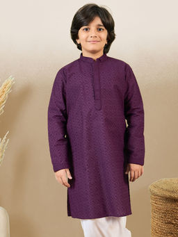 Sanwara - Premium Cotton Chikankari Embroidered Purple Kurta for Boys By