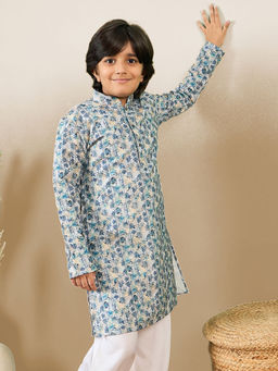 Sanwara - Zari Embroidered Blue Designer Printed Kurta for Boys
