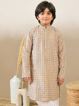 Sanwara - S Printed Brown Kurta with Sequins for Boys