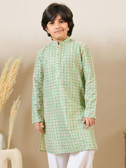 Sanwara - S Printed Green Kurta with Sequins for Boys