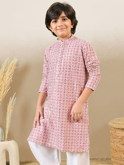 Sanwara - S Printed Pink Kurta with Sequins for Boys