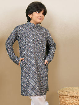 Sanwara - S Printed Grey Kurta with Sequins for Boys