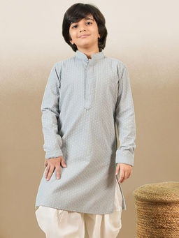 Sanwara - Stylish Chikankari Embroidered Grey Kurta for Boys