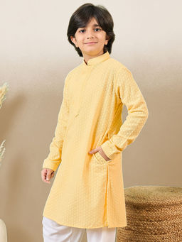 Sanwara - Premium Cotton Chikankari Embroidered Yellow Kurta for Boys By