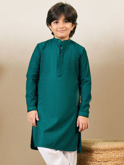 Sanwara - Stylish Chikankari Embroidered Deep Green Kurta for Boys