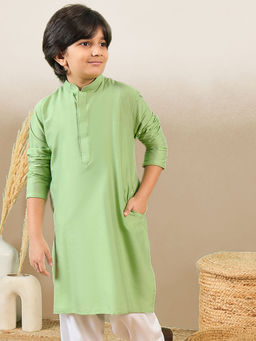 Sanwara - Premium Cotton Silk Green Kurta for Boys