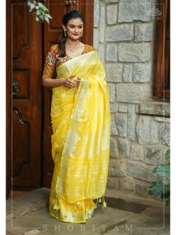 Shobitam - Authentic Bandini Shibori On Pure Linen By Linen Saree With Unstitched Blouse