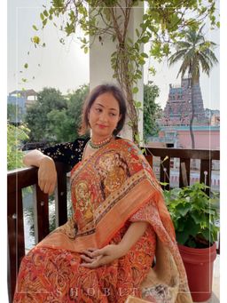 Shobitam - Orange Silk Linen Saree With Unstitched Blouse