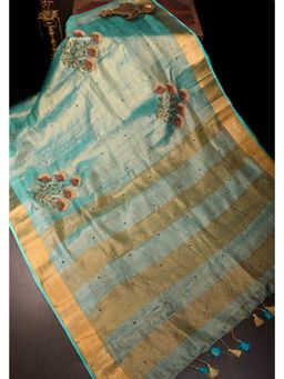 Shobitam - Hand Beadwork On Tissue Linen Saree With Unstitched Blouse
