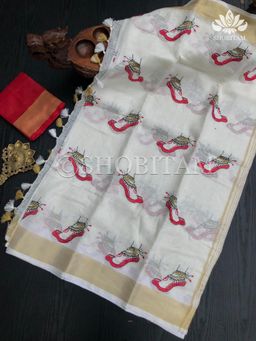 Shobitam - Linen Embroidered Saree With Unstitched Blouse
