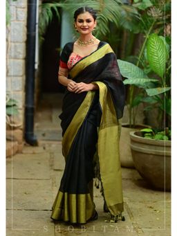 Shobitam - Wide Linen By Linen Saree With Unstitched Blouse