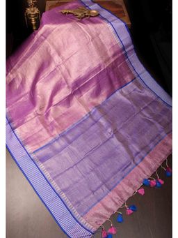 Shobitam - Soft Purple Tissue Linen Saree With Unstitched Blouse