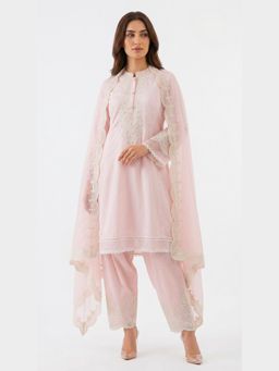 Basanti Kapde aur Koffee - Cotton Embroidered Pink Peplum Kurta with Pant and Dupatta