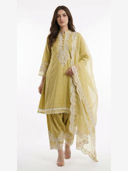 Basanti Kapde aur Koffee - Pista Cotton Embroidered Green Kurta with Palazzo and Dupatta