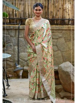 Shobitam - Gajji Silk Gotta Patti Border Saree With Unstitched Blouse