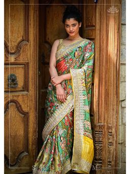 Shobitam - Gajji Silk Gotta Patti Border Saree With Unstitched Blouse